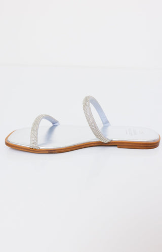 Lucy Metallic Rhinestone Strappy Flat, SILVER - HerringStones