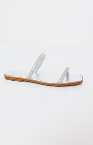Lucy Metallic Rhinestone Strappy Flat, SILVER - HerringStones