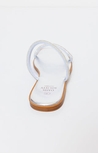 Lucy Metallic Rhinestone Strappy Flat, SILVER - HerringStones