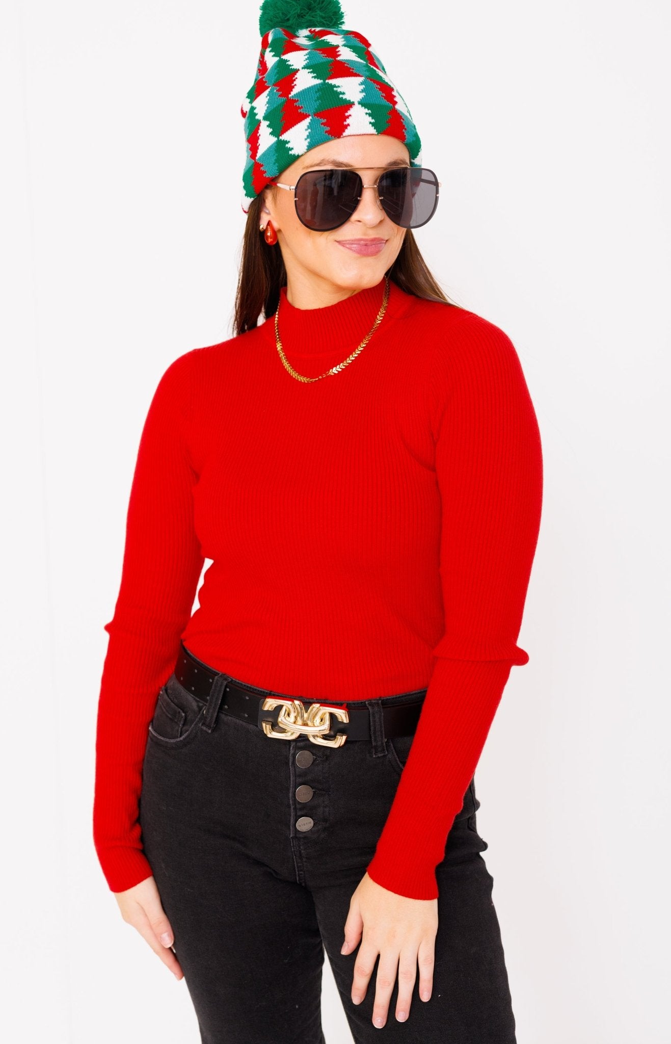 Modern Chic Ribbed Shirt, RED Tops Under 50- 15