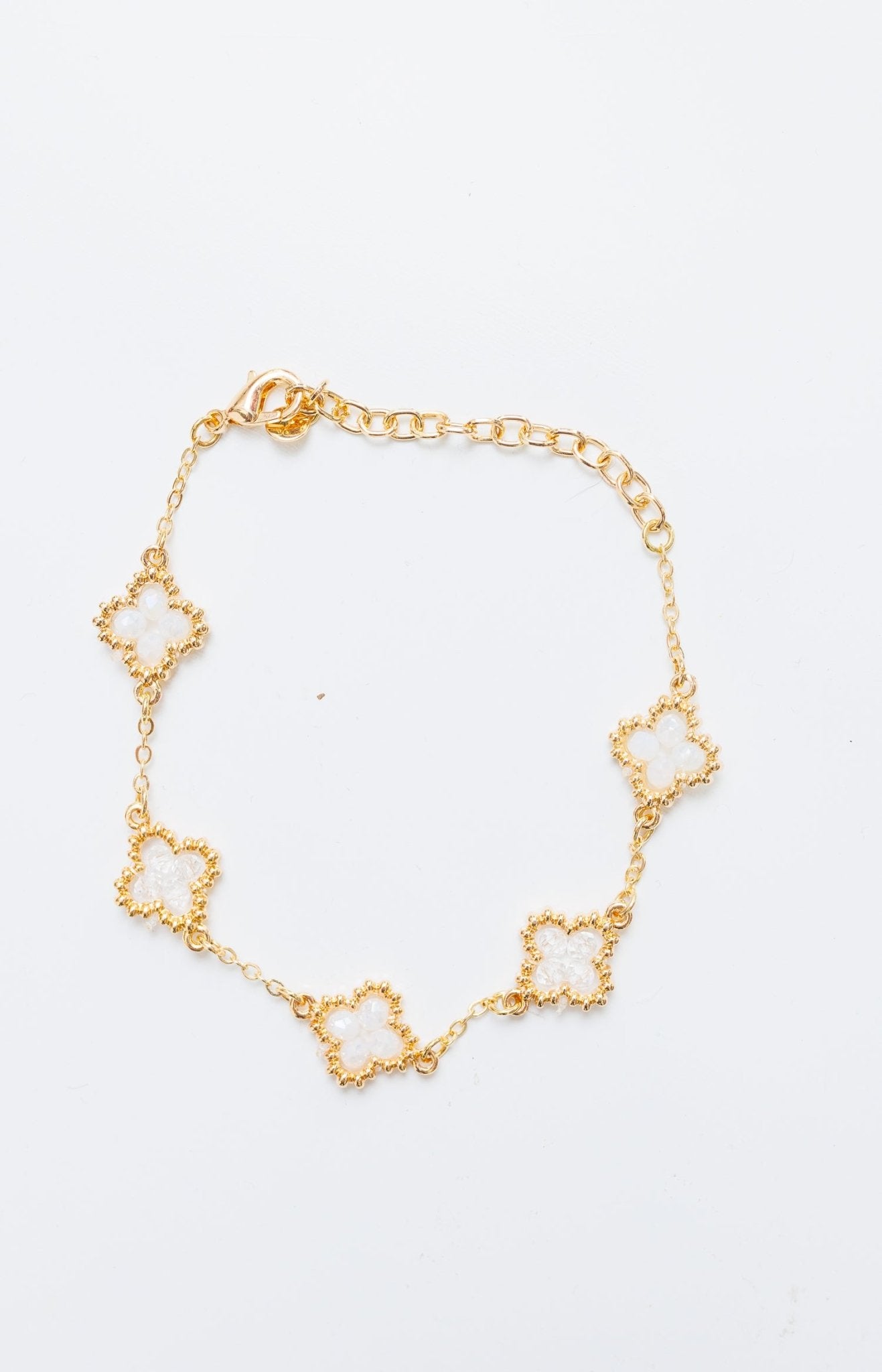 Multi Bead Clover Bracelet, GOLD/CLEAR - HerringStones