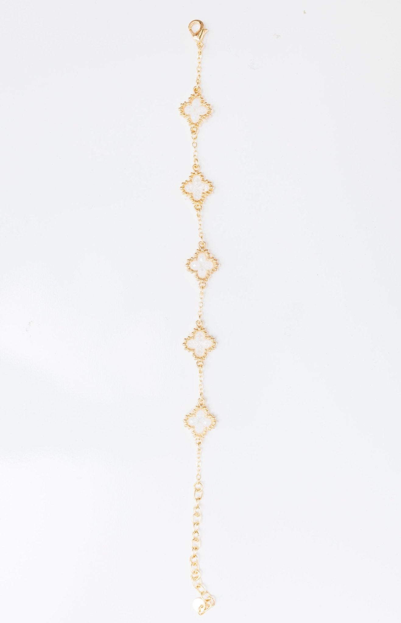 Multi Bead Clover Bracelet, GOLD/CLEAR - HerringStones