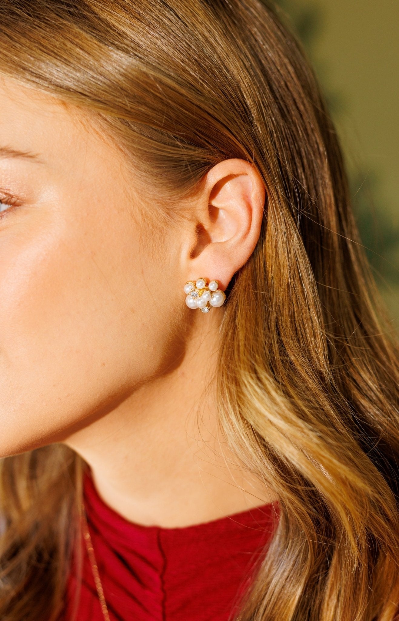 Pearl Cluster Stud Earring, GOLD/CREAM Earrings - 56E