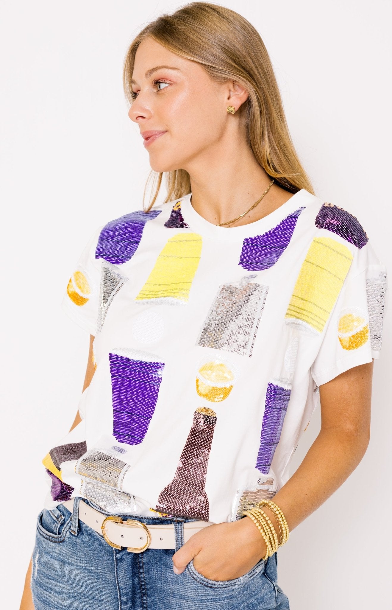Queen of Sparkles: All Over Icon Drink Tee, PURPLE/GOLD Gameday - 40