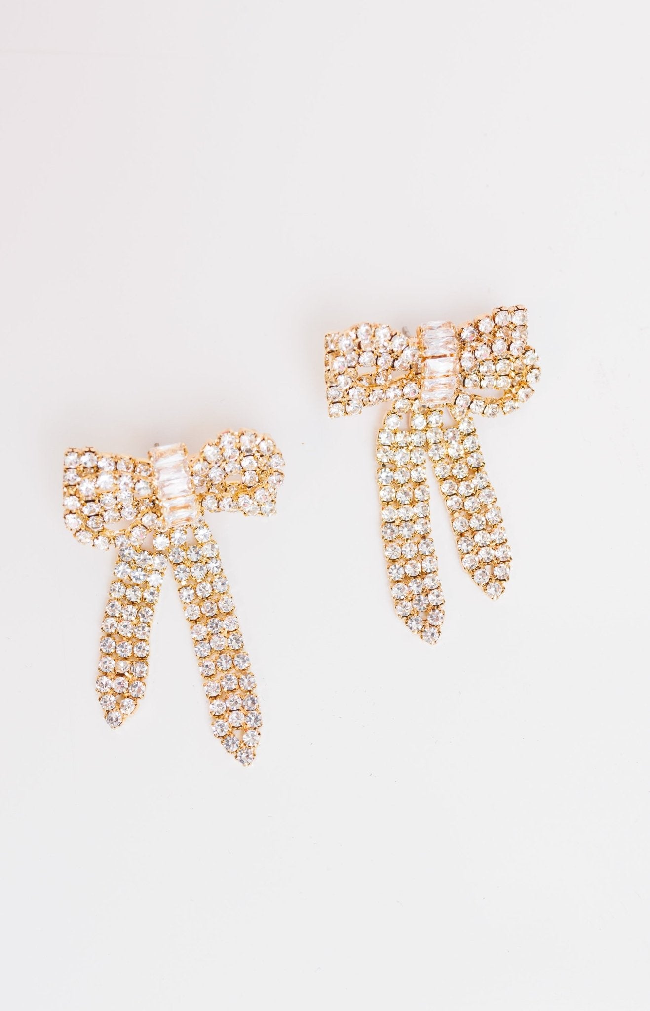 Rhinestone Bow Earrings, GOLD - HerringStones