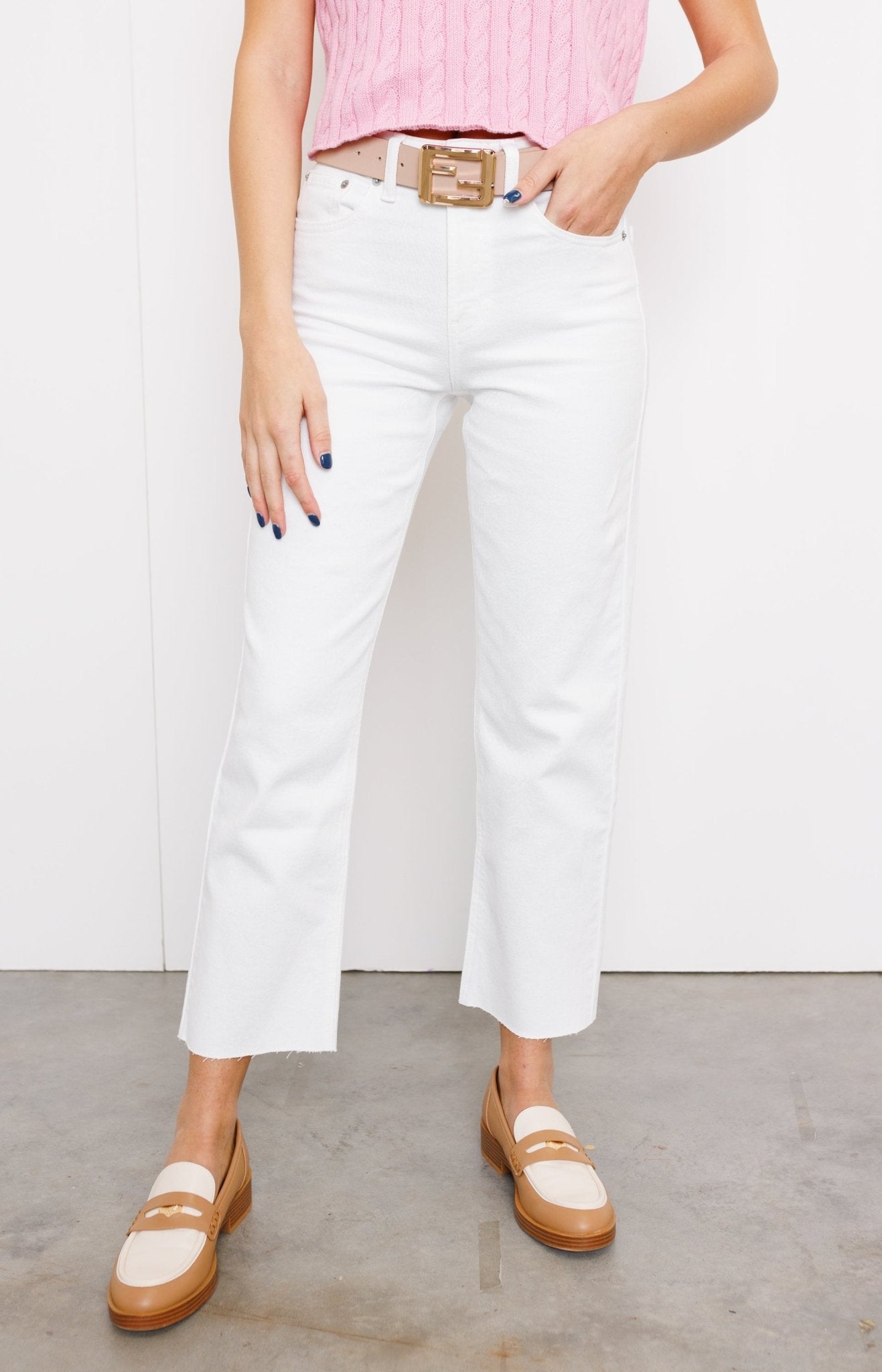 Sam Hem Detail Straight Jeans, WHITE Denim - 30