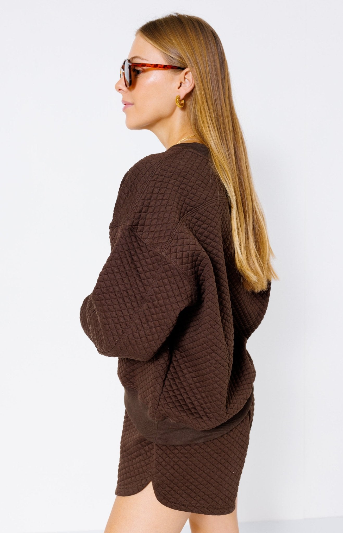 Savvy Zipper Sleeve Texture Sweatshirt, ESPRESSO - HerringStones