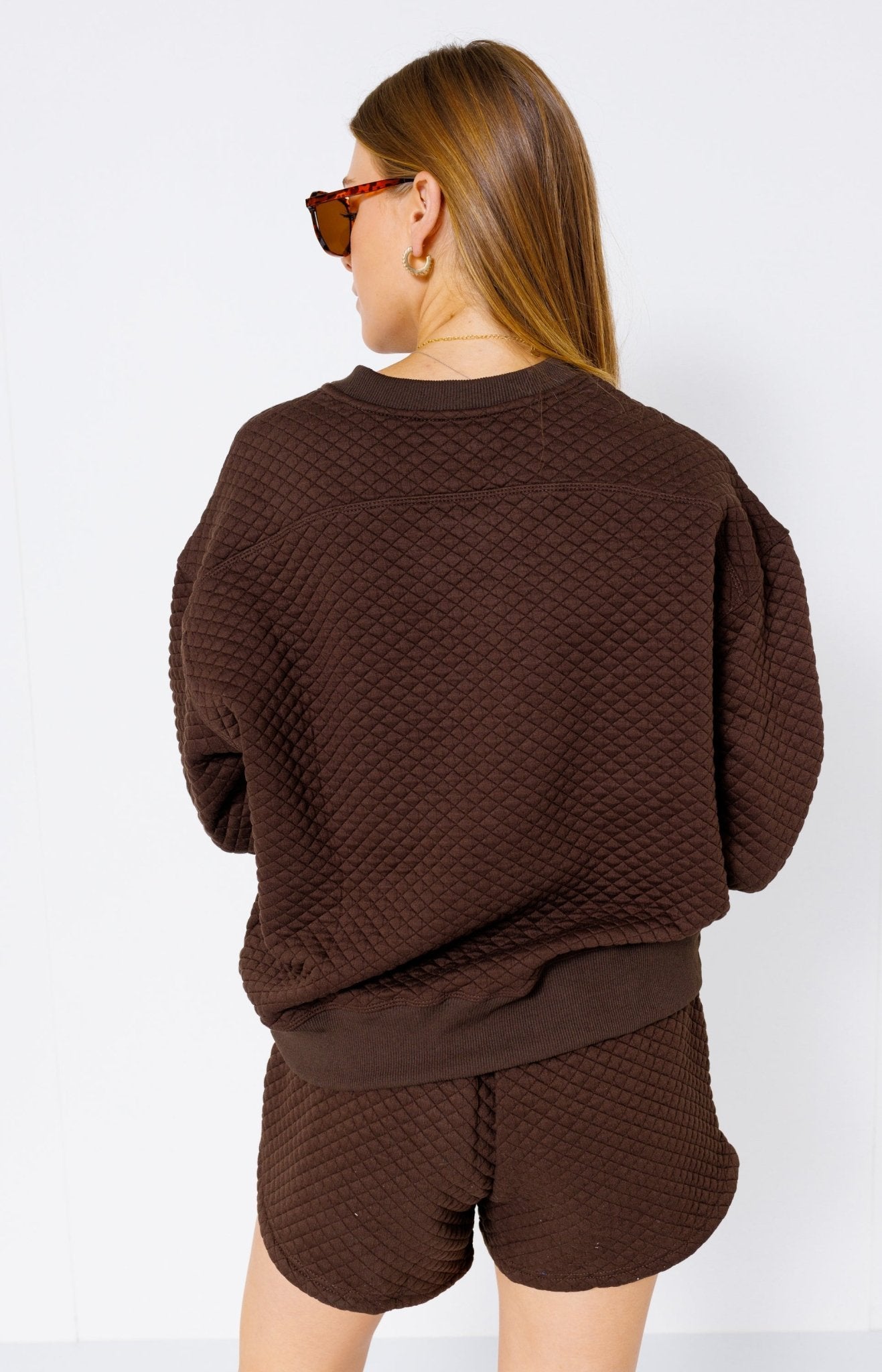 Savvy Zipper Sleeve Texture Sweatshirt, ESPRESSO - HerringStones
