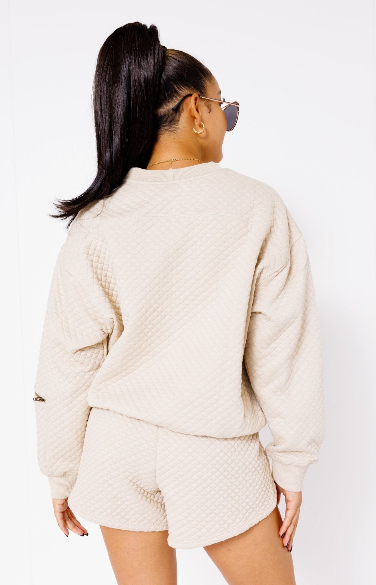 Savvy Zipper Sleeve Texture Sweatshirt, SMOKY TAUPE - HerringStones