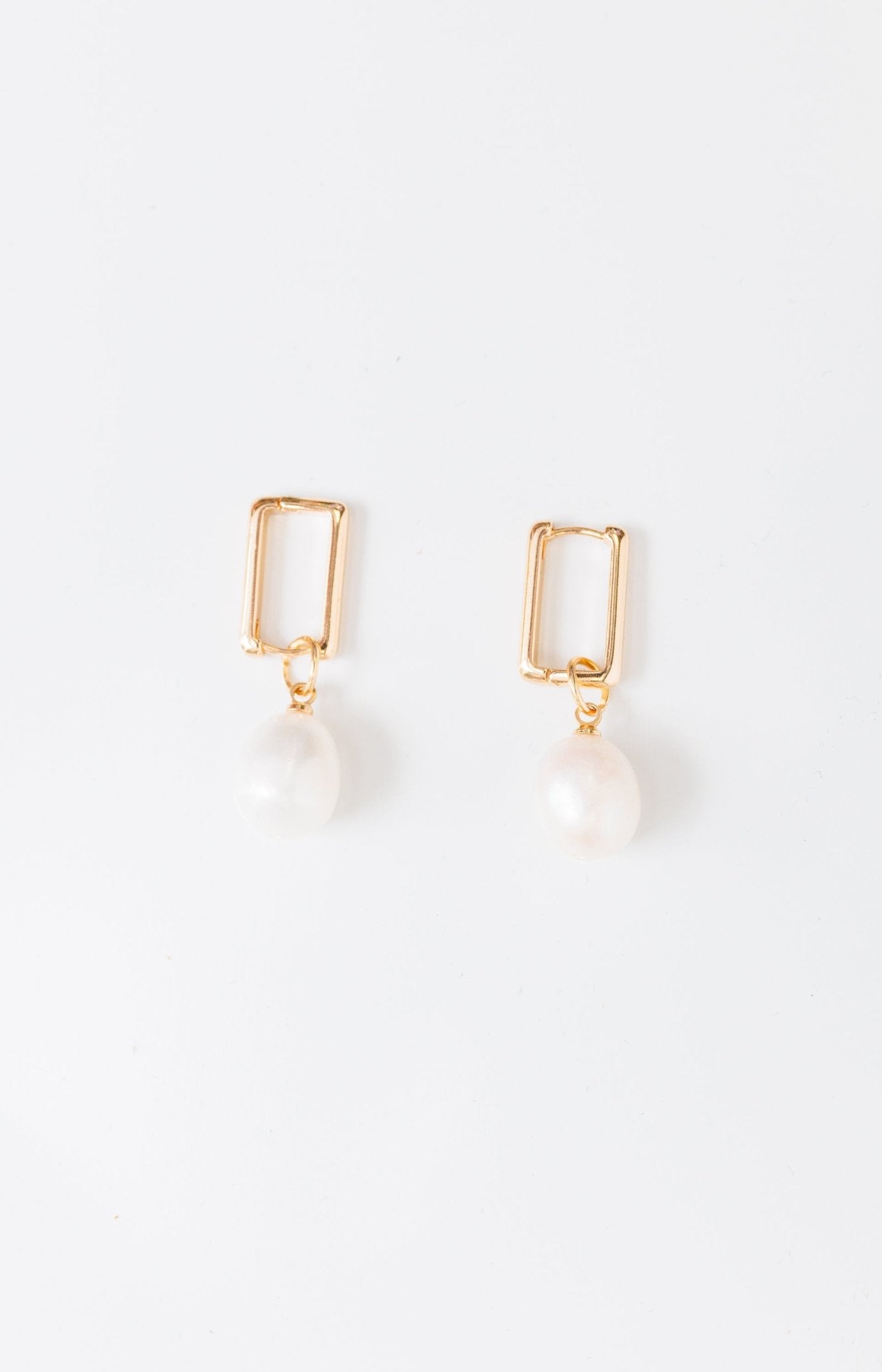 Square Huggies w/ Drop Pearl Earrings, GOLD - HerringStones