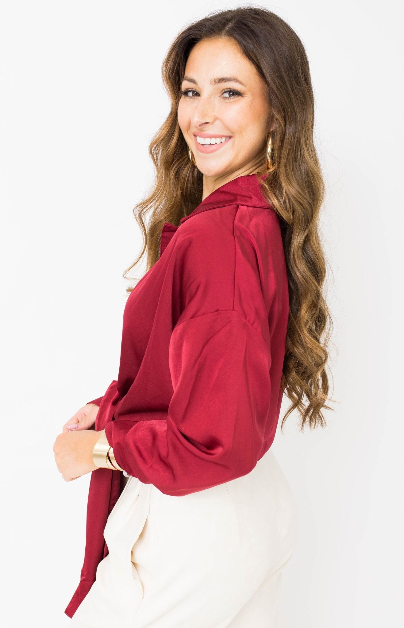 Style Icon Button Down Top, BURGUNDY - HerringStones