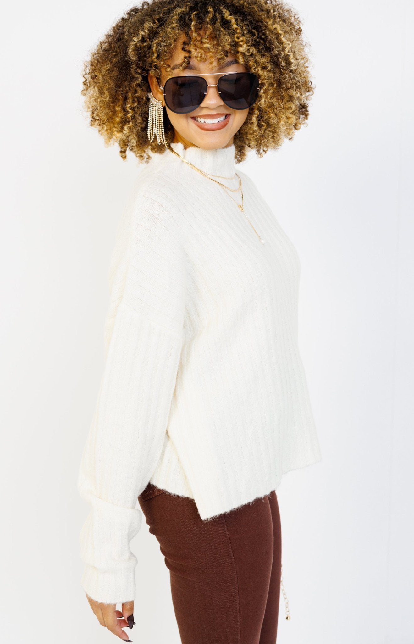 Sweet Touch Sweater Knit Top, CREAM - HerringStones