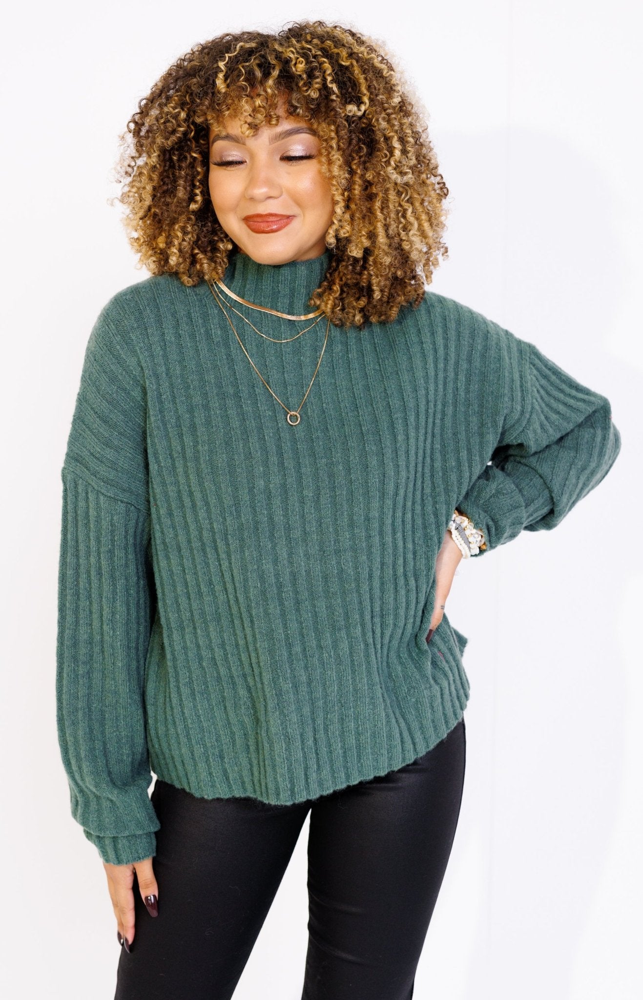 Sweet Touch Sweater Knit Top, GRAY GREEN - HerringStones