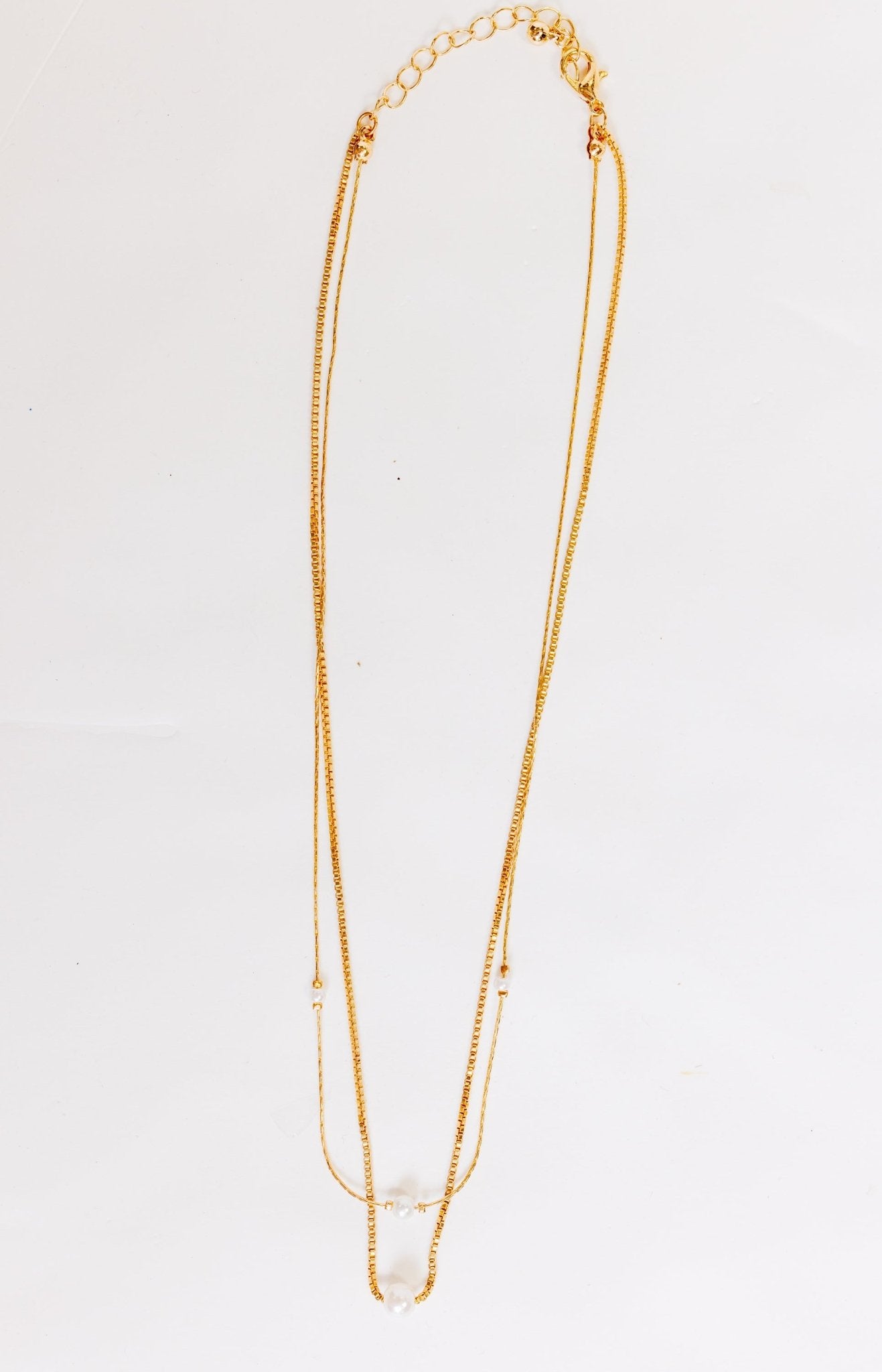 Thin Double Layer Pearl Necklace, GOLD - HerringStones