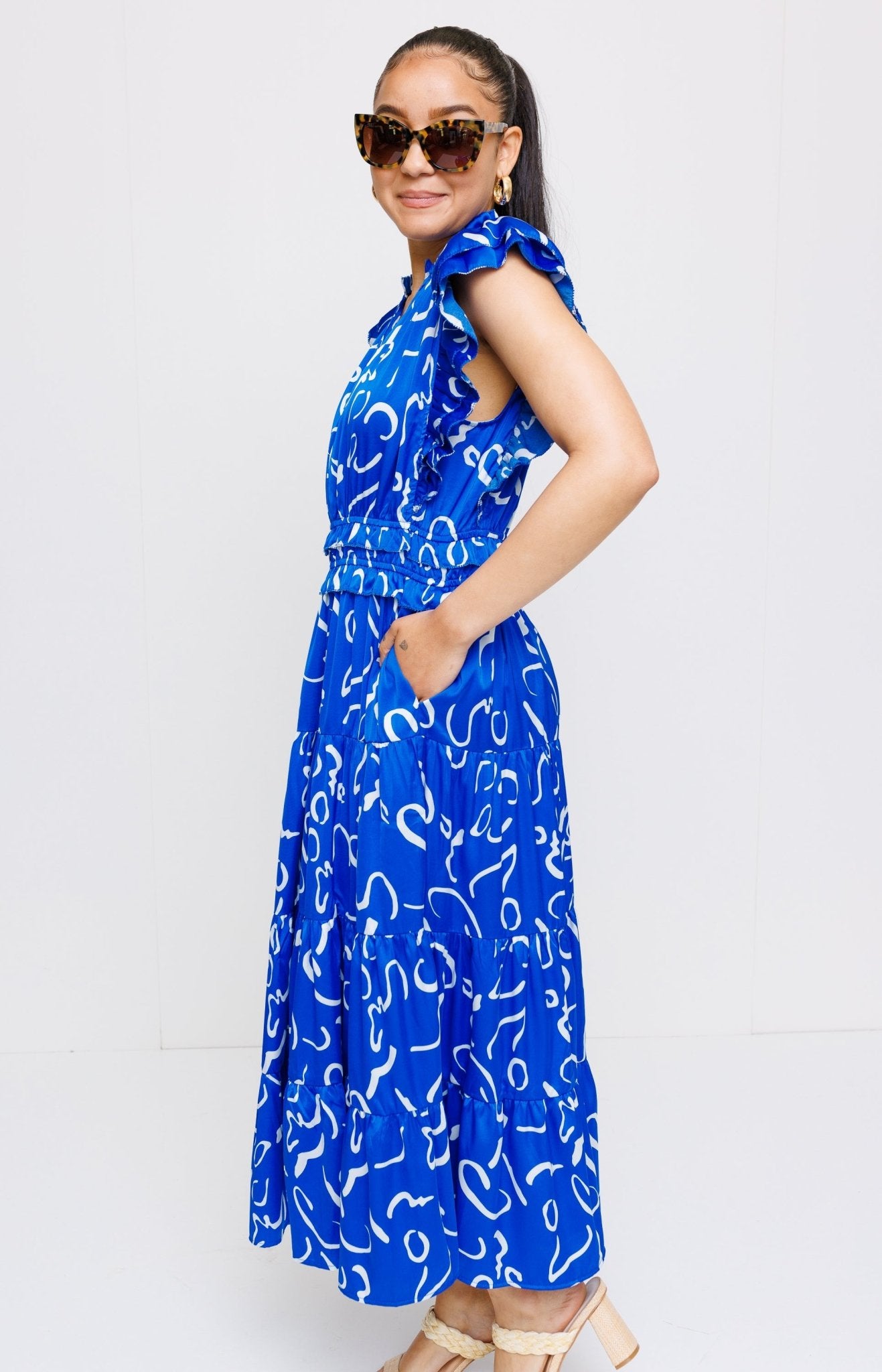 THML: Serpentine Sway Maxi Dress, BLUE - HerringStones