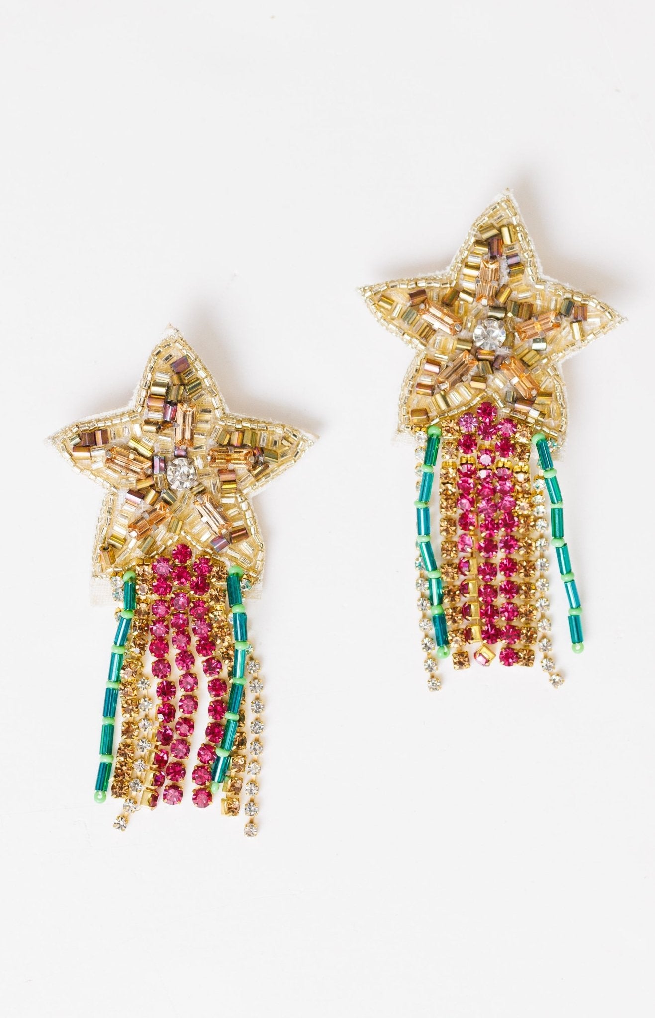 Treasure Jewels: Mardi Star Tassel Earrings, GREEN/PURPLE/GOLD - HerringStones