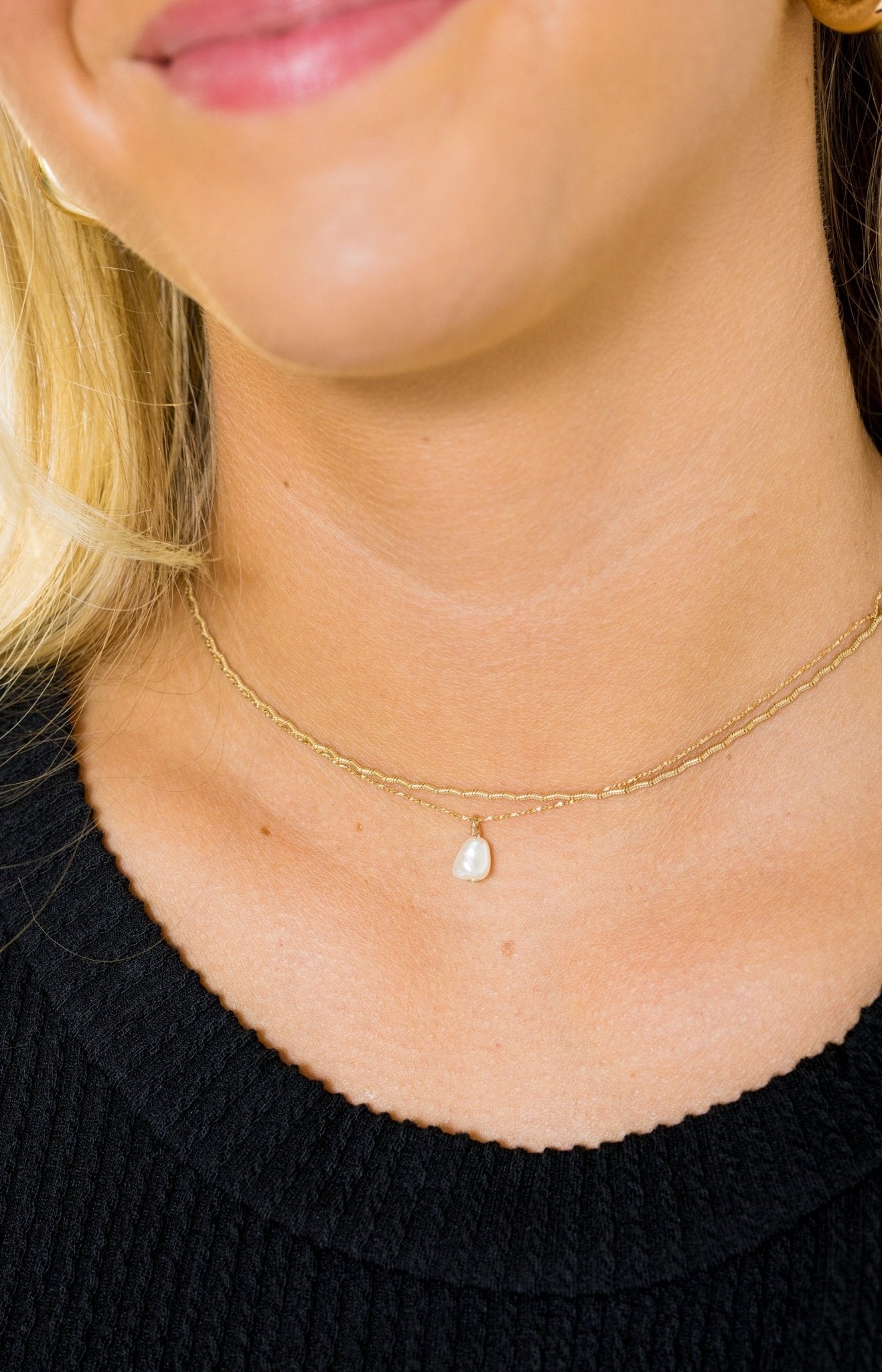 Two Layered Pearl Chain Necklace - HerringStones