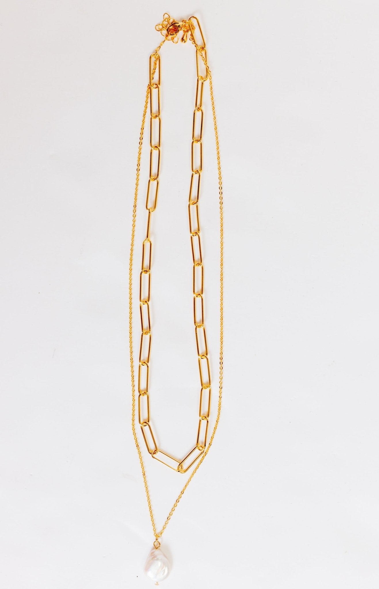 Two Layered Pearl Drop Necklace, GOLD - HerringStones