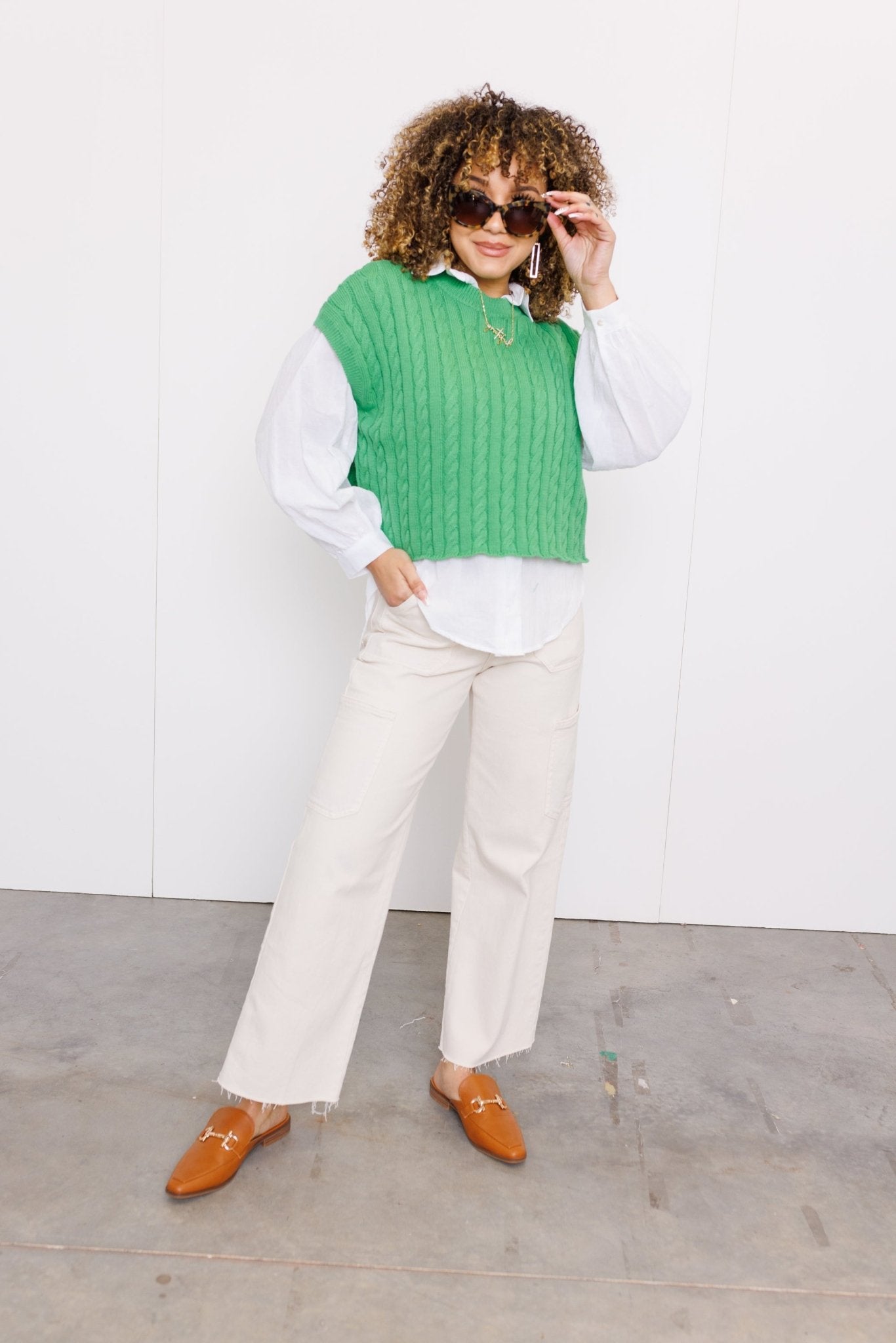 Whimsy Sweater Vest Top, GREEN - HerringStones