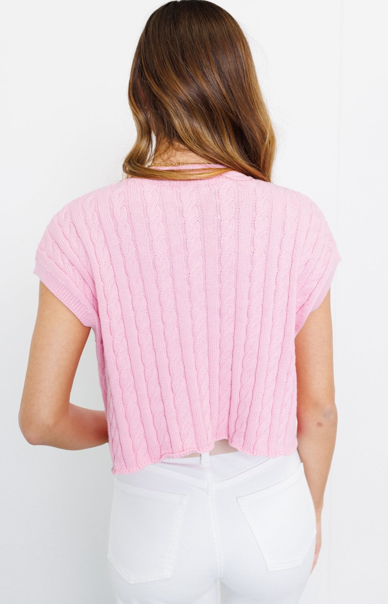 Whimsy Sweater Vest Top, LIGHT PINK - HerringStones